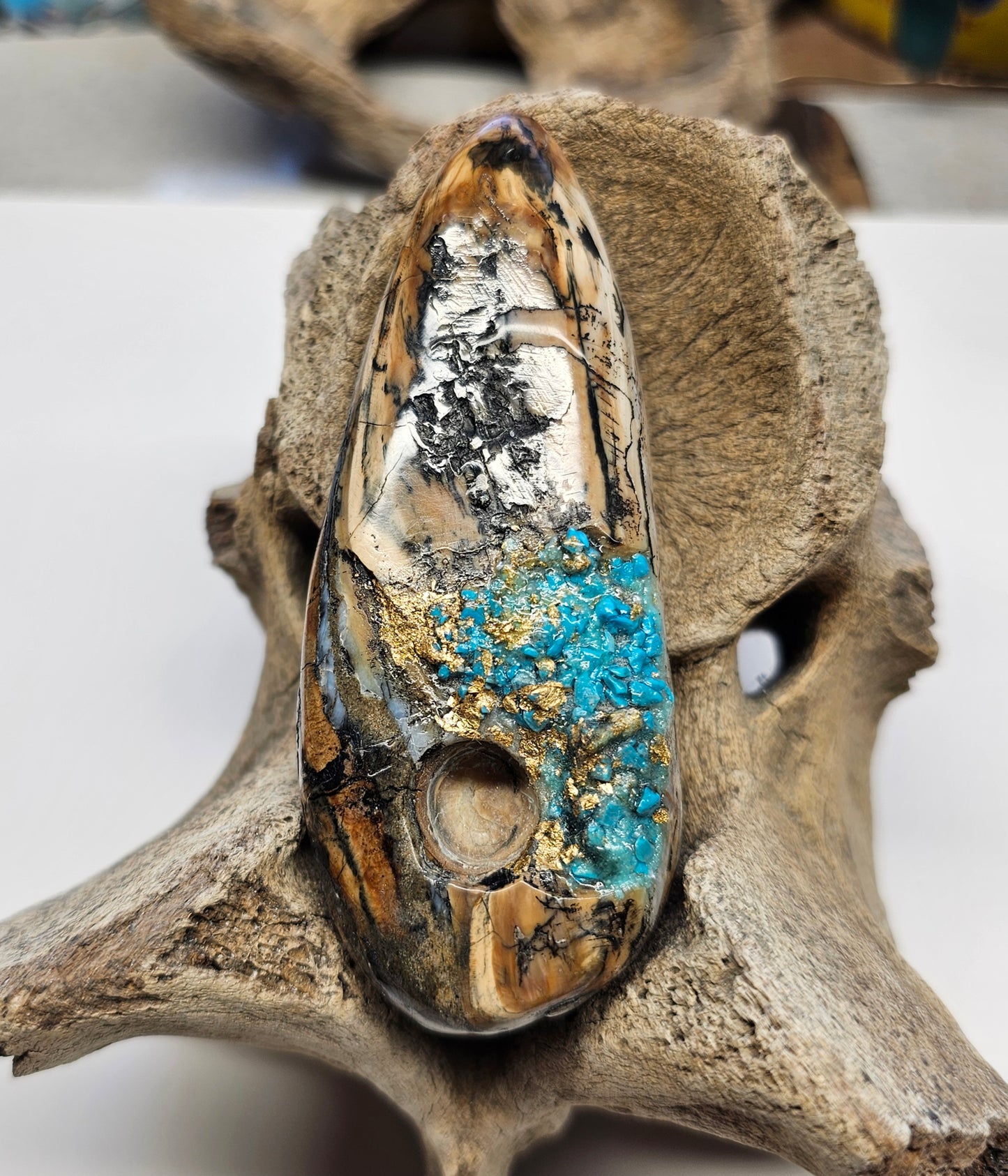 Woolly Mammoth Tooth Bowl with Turquoise and Gold