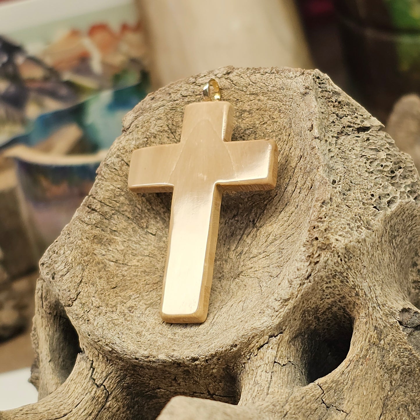 Boneyard Alaska Woolly Mammoth Fossil Ivory Christian Cross Pendant