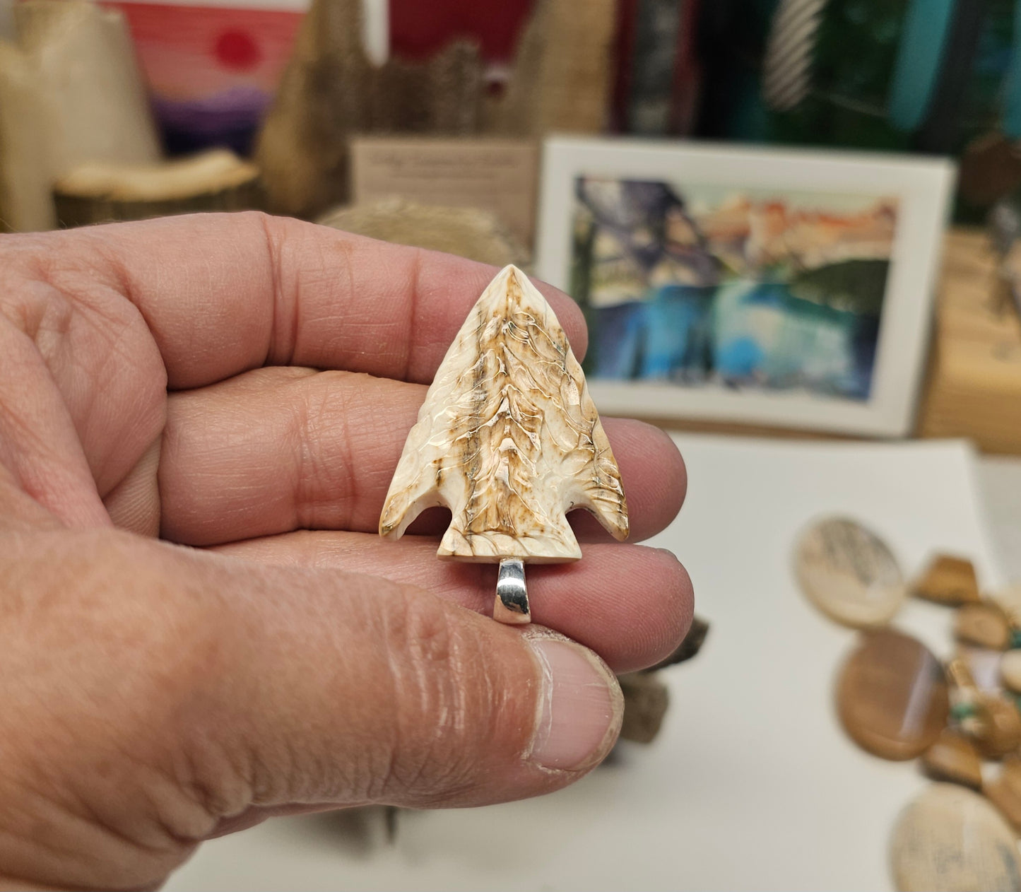 Boneyard Alaska Woolly Mammoth Carved Tusk Ivory Arrowhead Pendant