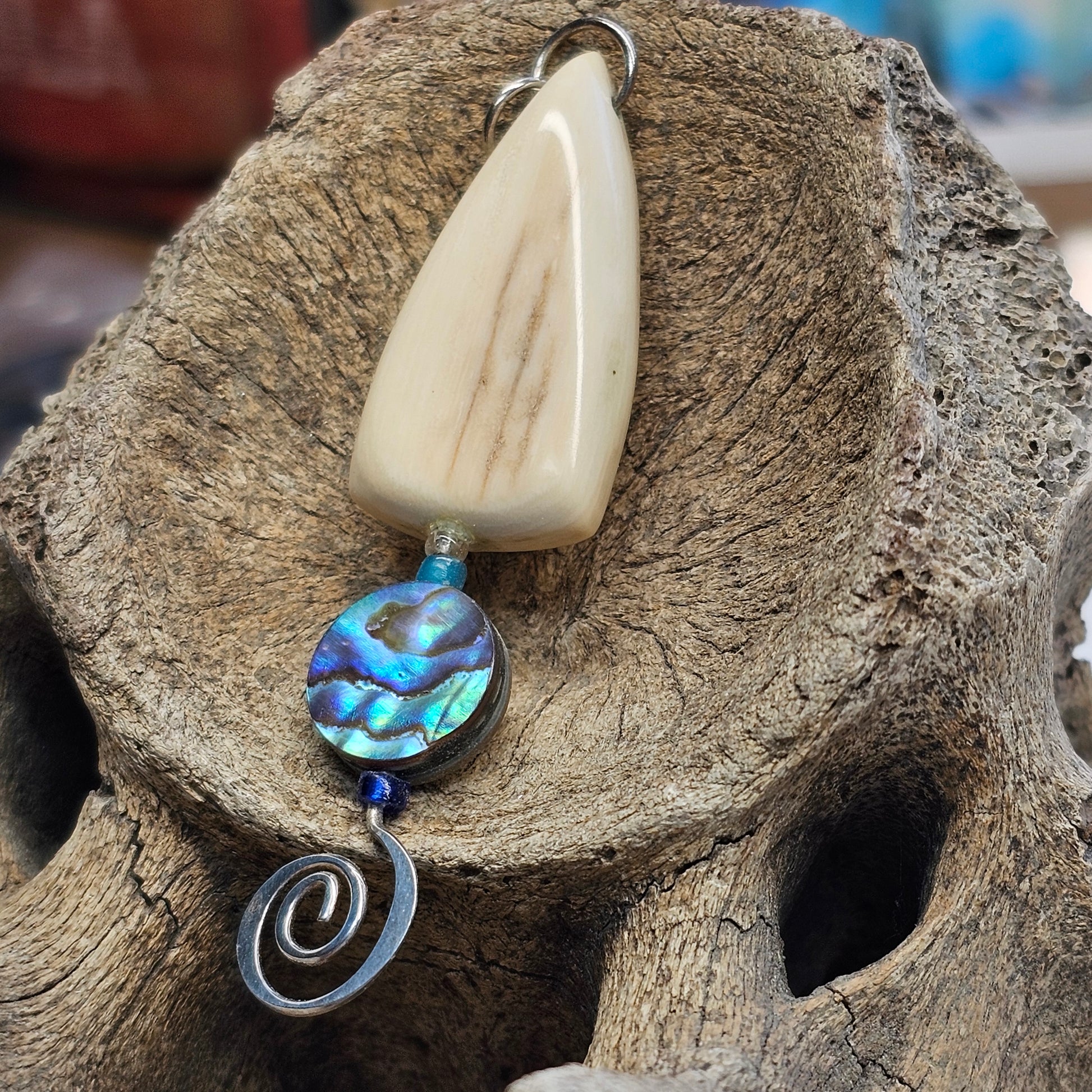 Boneyard Woolly Mammoth Ivory Abalone Sterling pendant