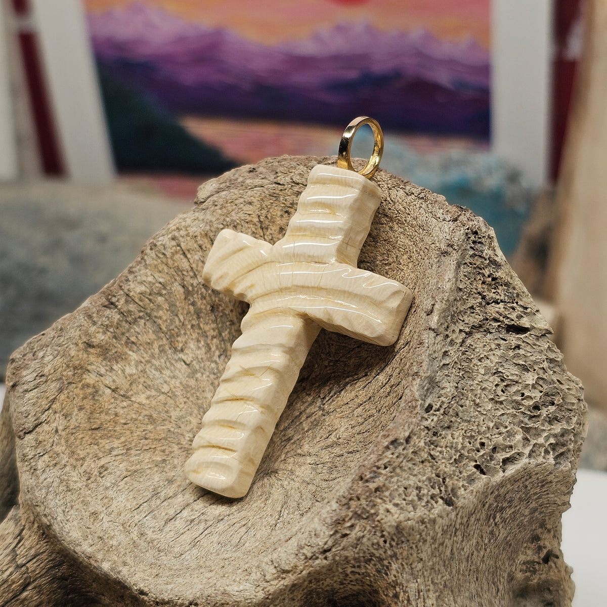 Woolly Mammoth Ivory Carved Christian Cross Pendant | Ice Age Treasures