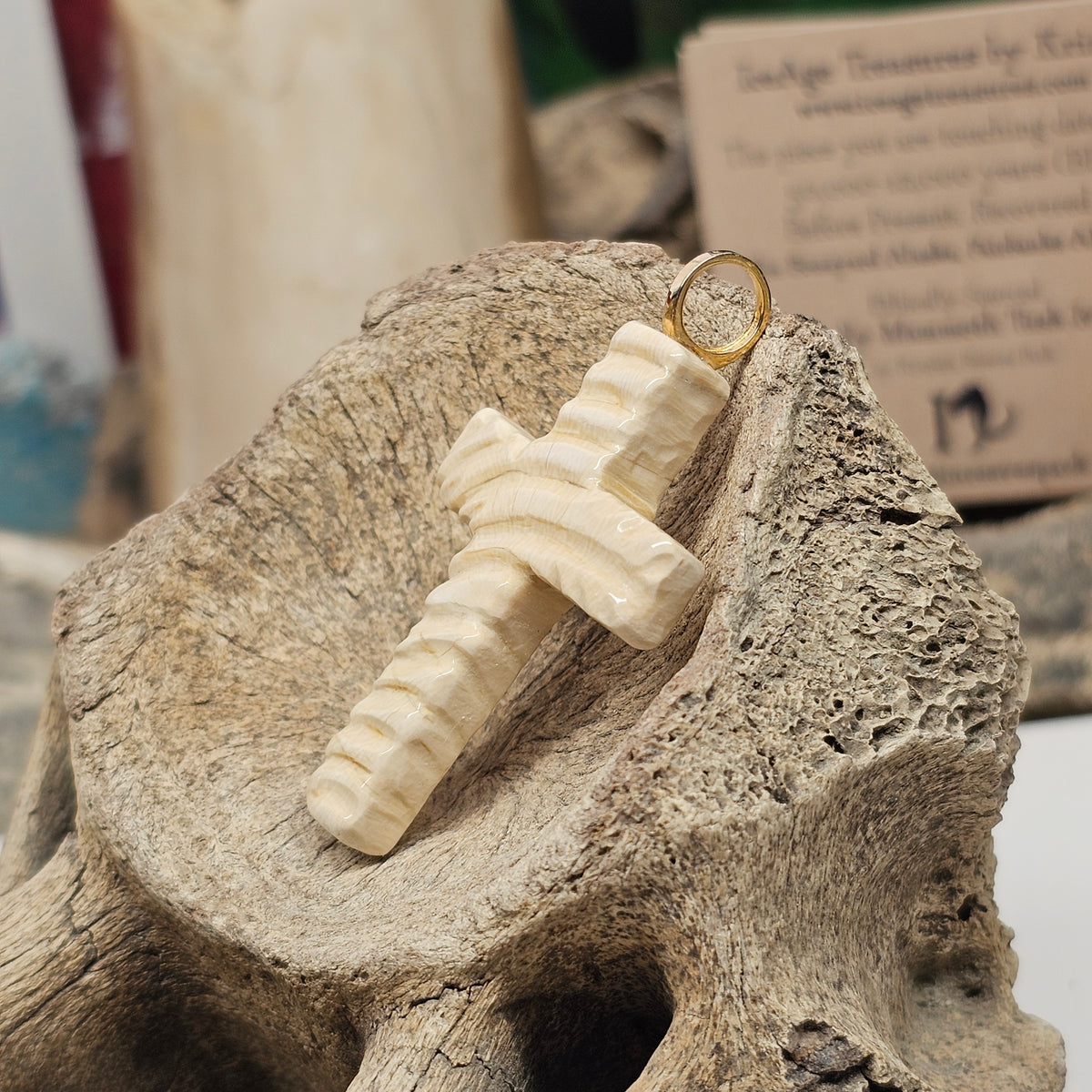 Woolly Mammoth Ivory Carved Christian Cross Pendant | Ice Age Treasures