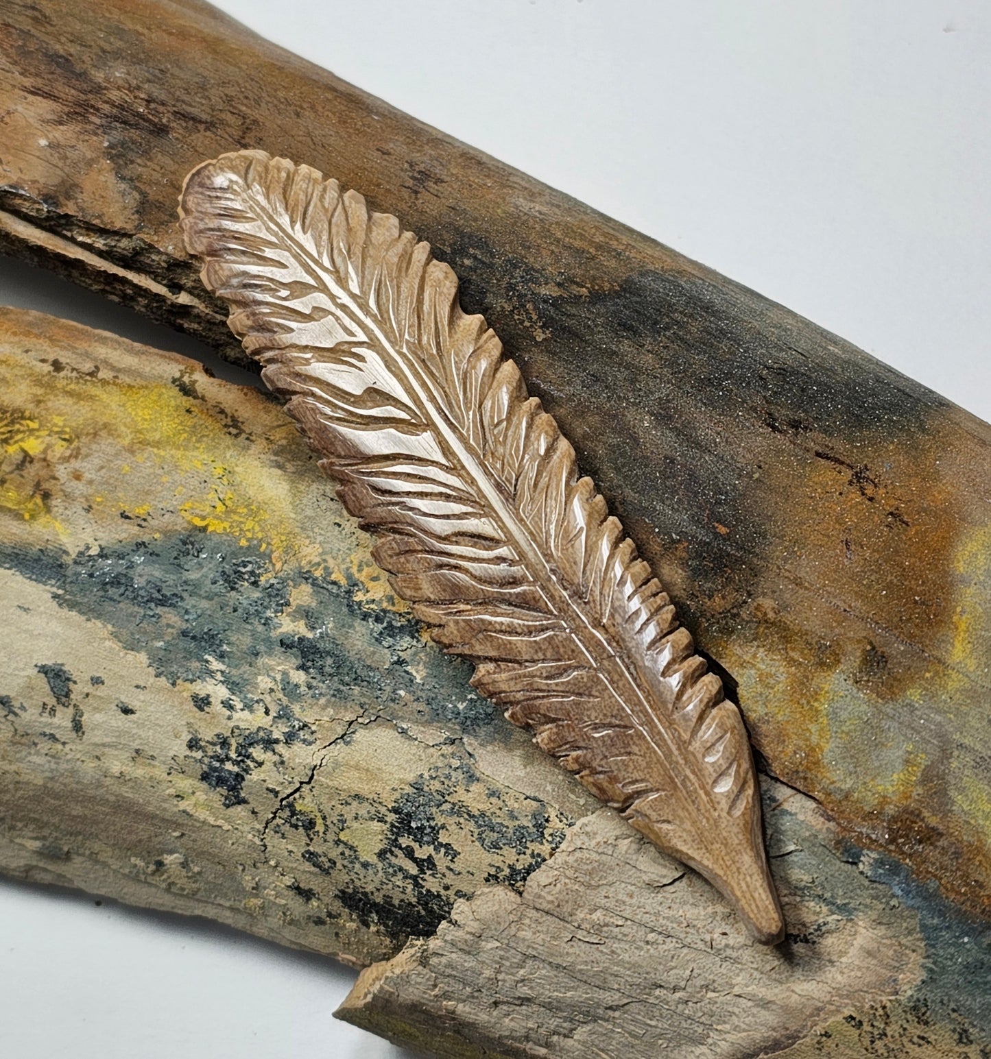 Woolly Mammoth Ivory Feather "BROWN SUGAR"